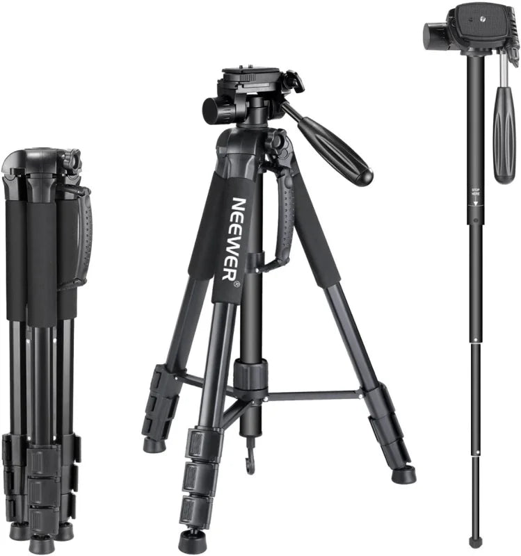 Neewer 70inch/177cm Portable Aluminium 2-in-1 Tripod and Monopod with Pan and Tilt Head