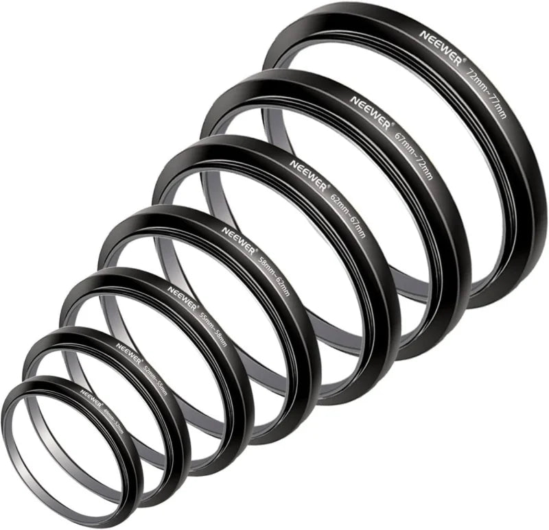 Neewer 8-Piece Anodized Aluminum Step-up Adapter Ring Set