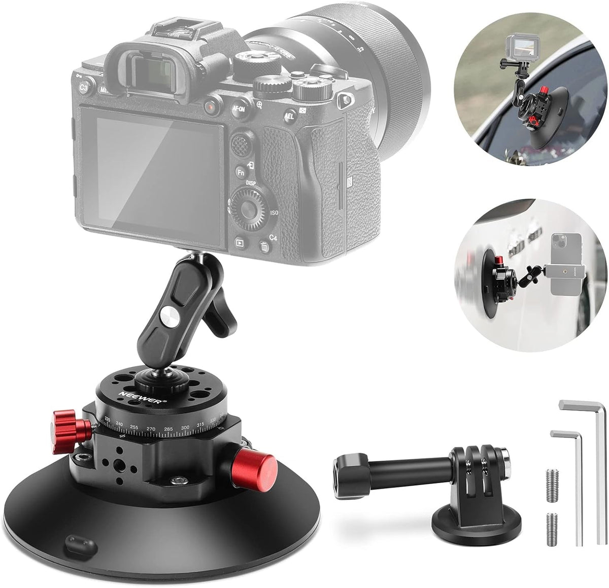 Neewer CA013 6inch Camera Suction Mount with Ball Head Magic Arm