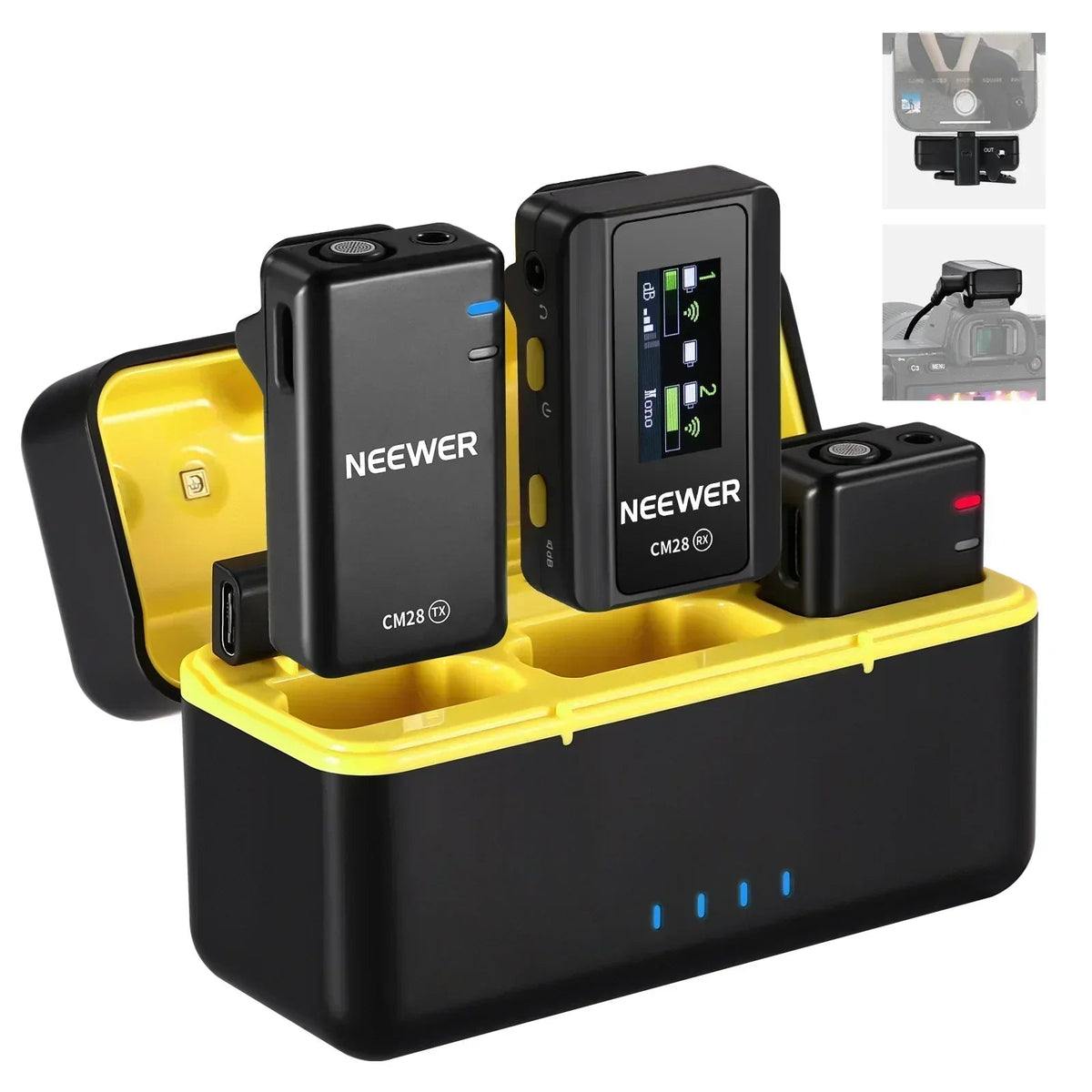 Neewer CM28 Wireless Lavalier Lapel Microphone with Charging Case and Built-in 4GB Storage