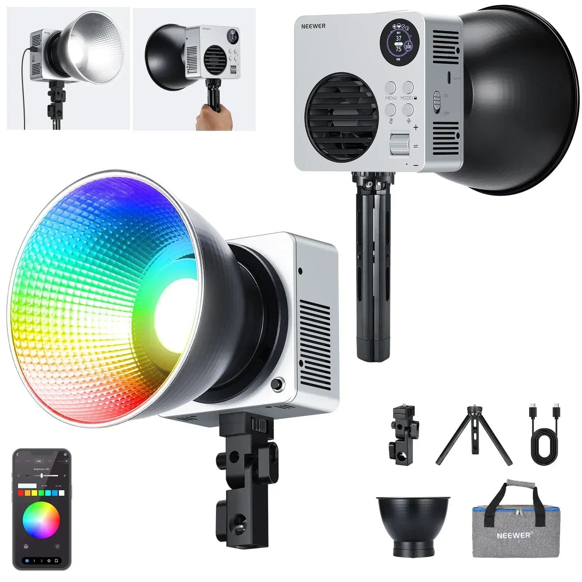 Neewer HB80C 80W RGB COB LED Video Light with Built-in Battery