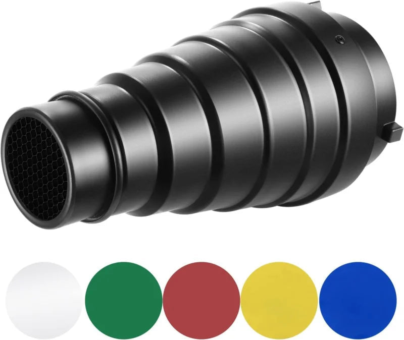 Neewer Medium Aluminium Alloy Conical Snoot Kit with Honeycomb Grid and Gels