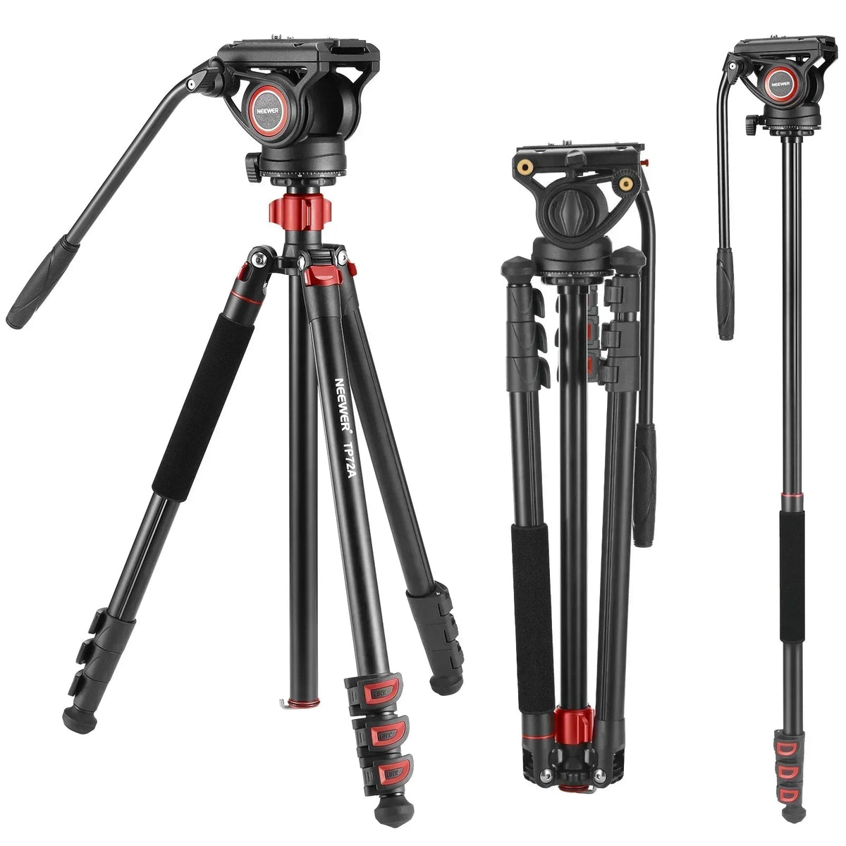 Neewer TP72A 71"/181cm Aluminium 2-in-1 Video Tripod and Monopod with Fluid Head (76019)
