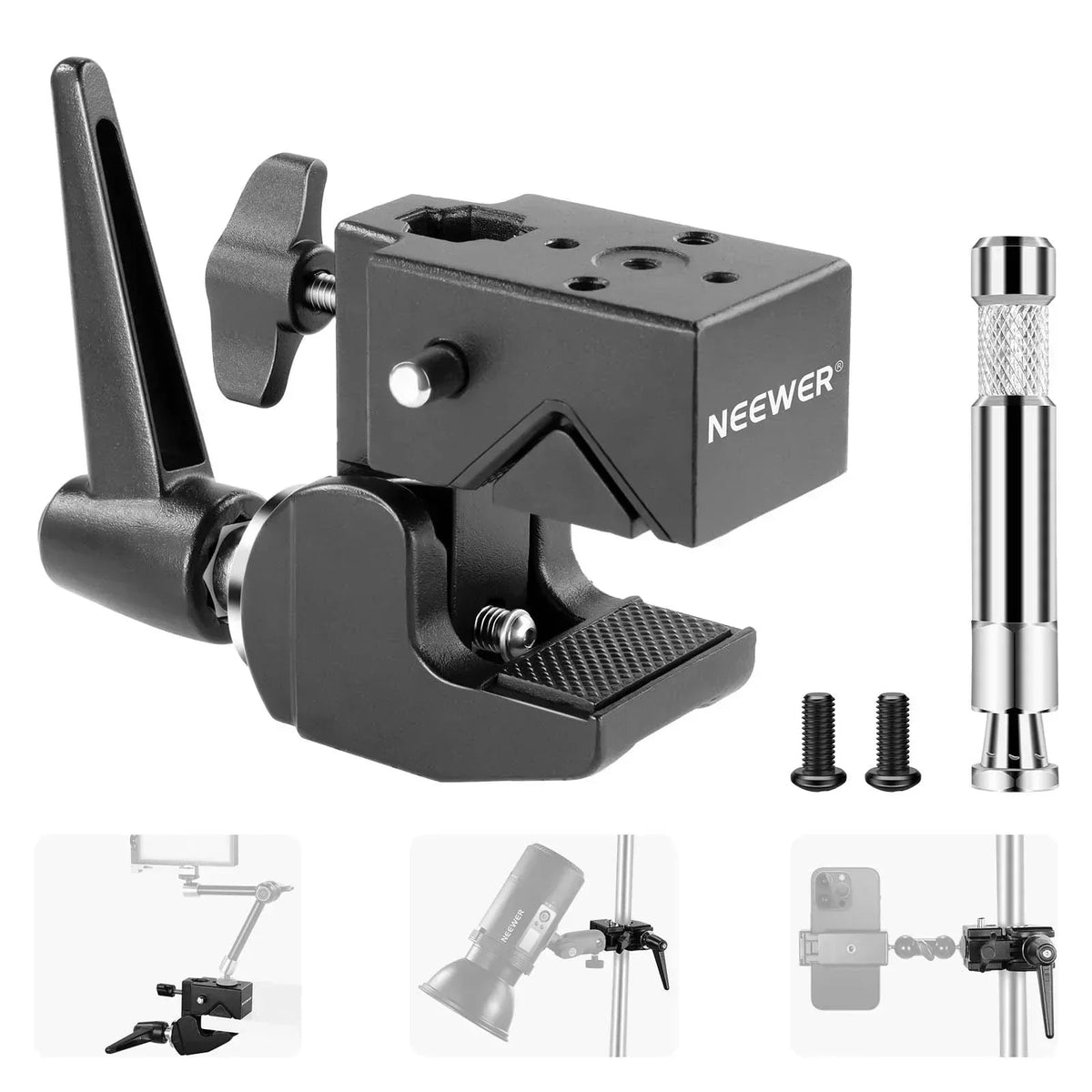 Neewer UA017 Super Clamp with 5/8" Stud Spring Lock 2.4" Jaw Grip Heavy Duty Crab Pole Clamp