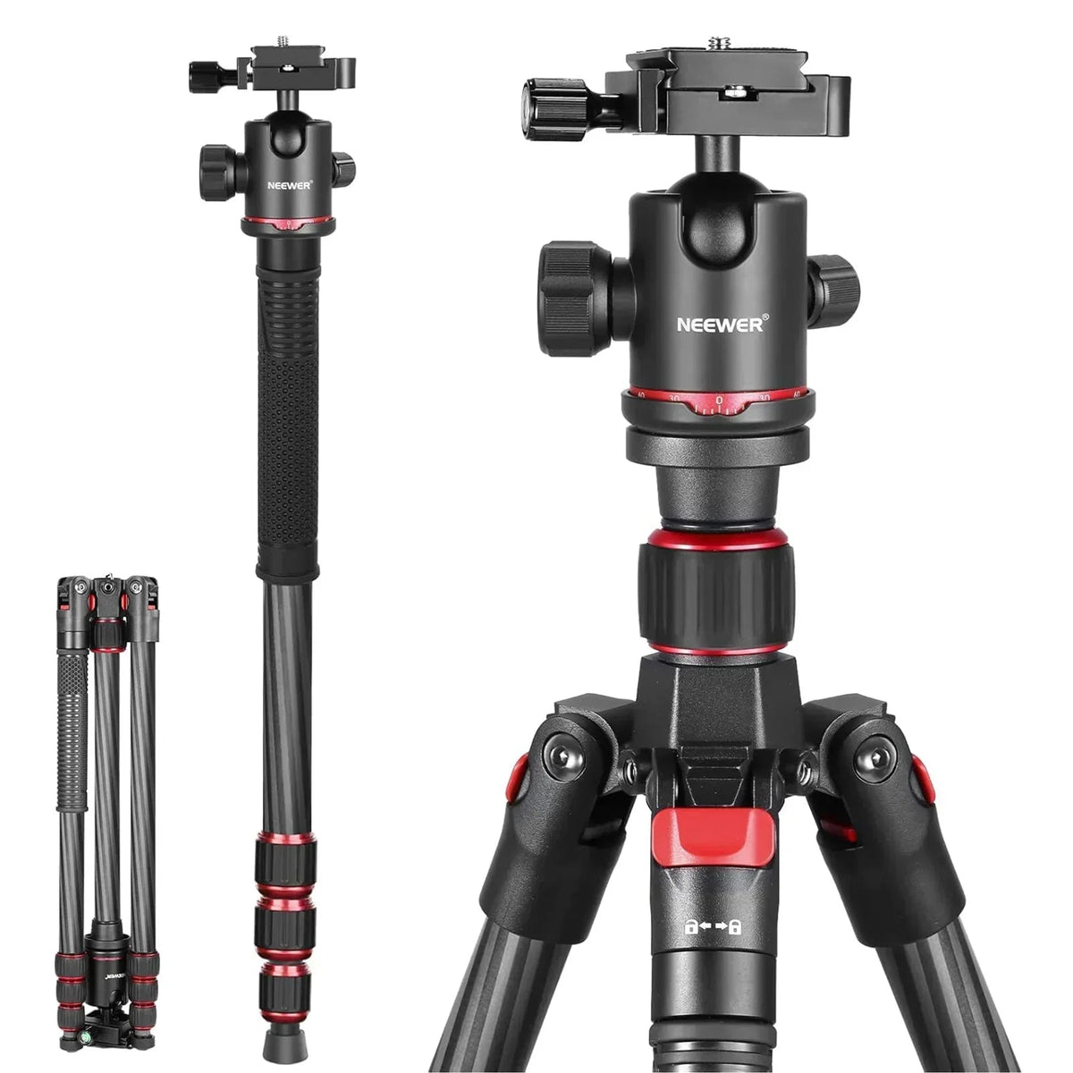 Neewer N55C 68"/172cm Carbon Fiber 2-in-1 Tripod & Monopod