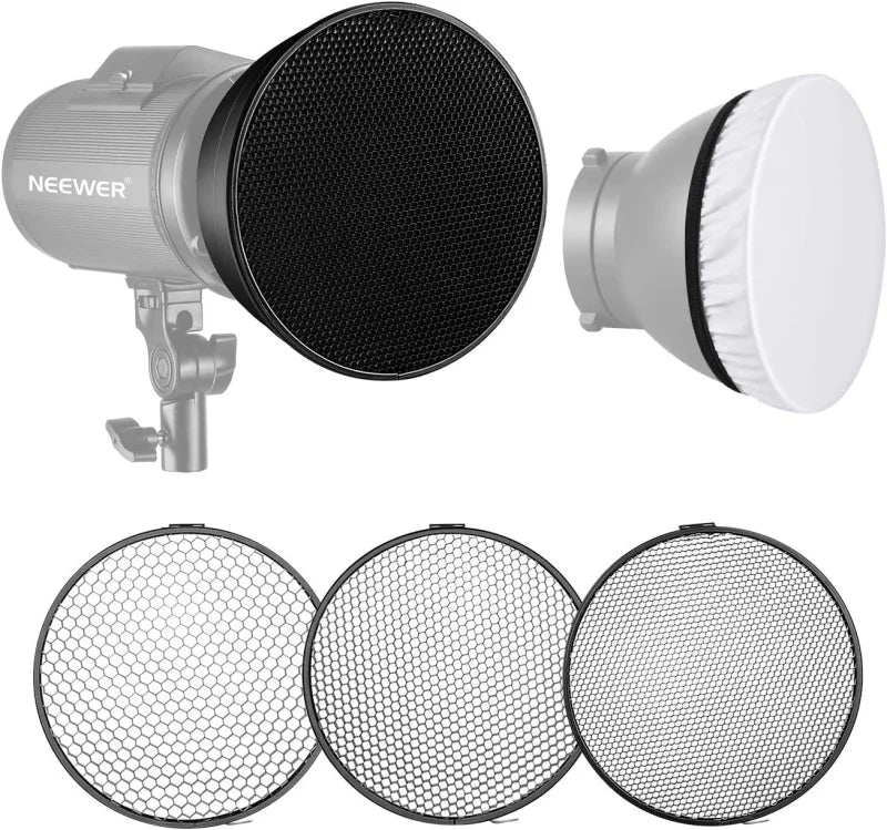 Neewer Reflector Dish 7 inches/18 centimeters Soft Diffuser with 20/40/60 Degree Honeycomb Grid