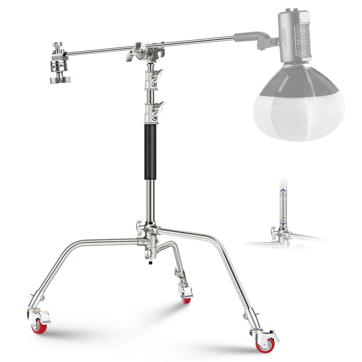 Neewer SC186W 186cm Stainless Steel Heavy-Duty Mini C-Stand with Casters Wheels